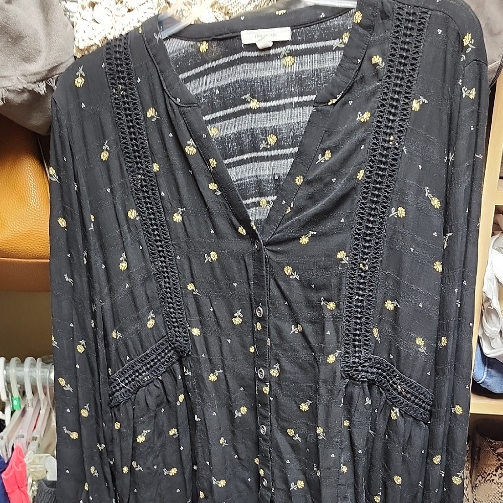 Maurices Black and Yellow Floral Top Fluffy Long Sleeve